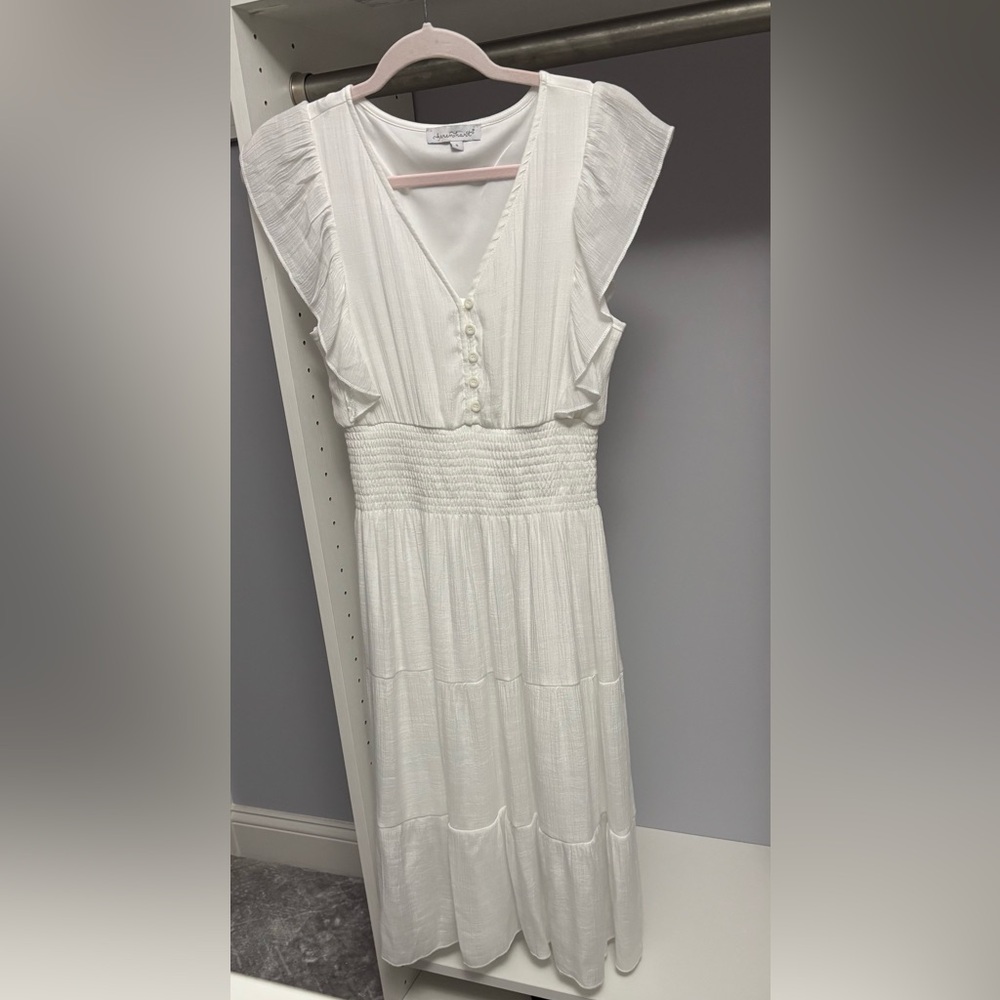 KEREN hart White Pleated Midi Sundress